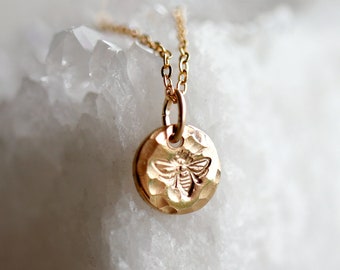 Gold Bee Necklace, Gold Filled Honey Bee Jewelry, Sterling Silver or Gold, Rose Gold Filled Queen Bee Necklace, Sister Gift