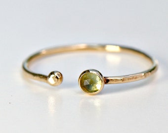 Peridot Ring 14k Gold, Handmade Peridot Open Cuff Ring, Minimalist Open Ring, Solid Gold Gemstone Adjustable Ring, August Birthstone Jewelry
