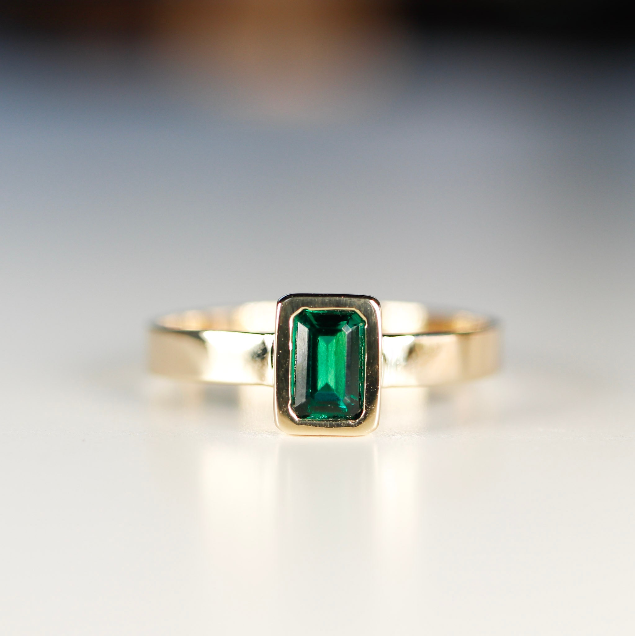 Bezel Set Emerald Ring 14k Solid Gold Emerald Cut Bezel Set - Etsy UK
