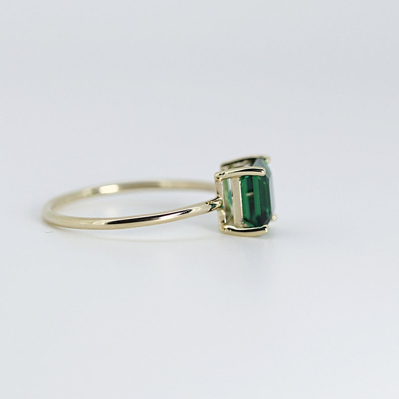 Asscher Cut Emerald Ring 14k Solid Gold, Handmade Art Deco Emerald Engagement Ring, 20th Anniversary Ring, May Birthstone Ring image 3