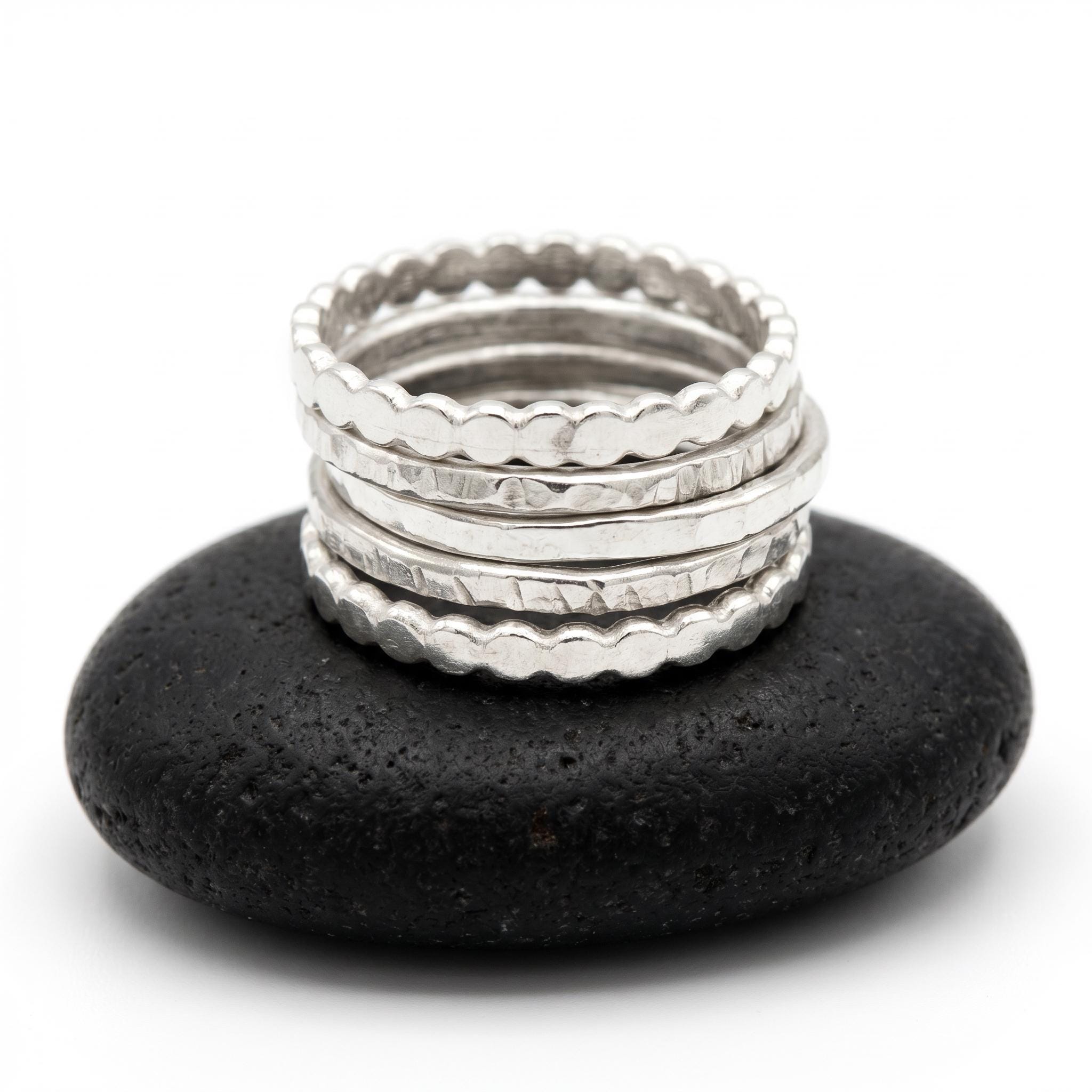 Stackable Ring Set of Five, Sterling Silver Stacking Ring Set