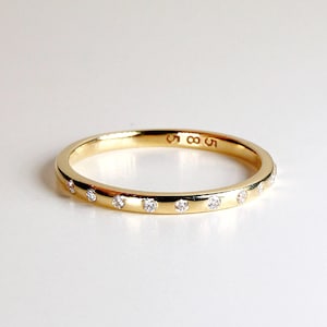 Scattered Diamond Wedding Band, Stacking Diamond Ring, Thin Diamond Band, Dainty Wedding Band, Half Eternity Diamond Wedding Ring For Women