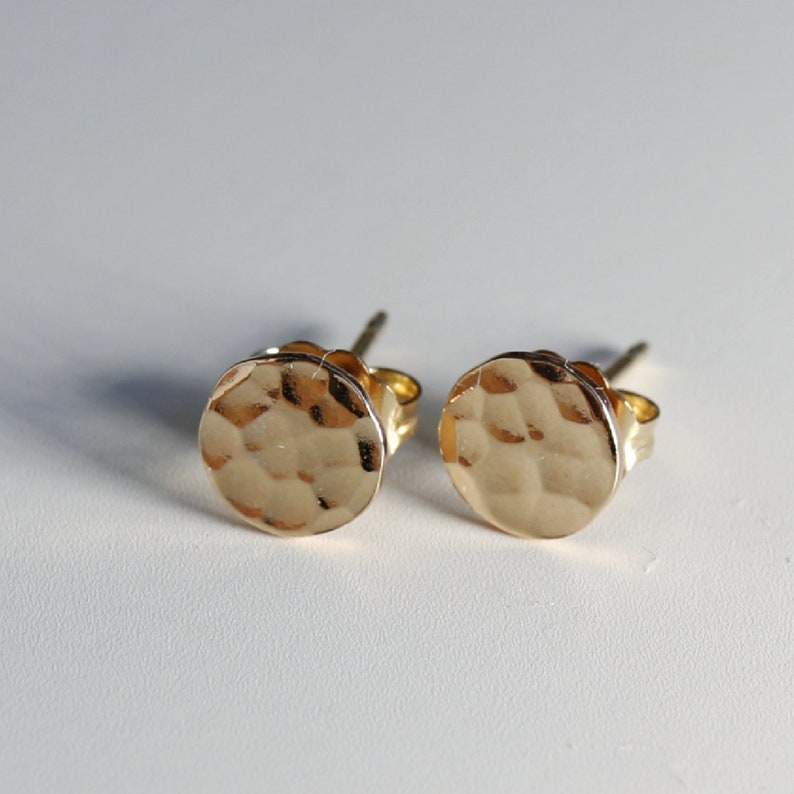 Small Gold Circle Earrings, Hammered Gold Disc Coin Stud Earrings, Gold Filled Minimalist Earrings, Simple Everyday Earrings, Gold Earrings image 2