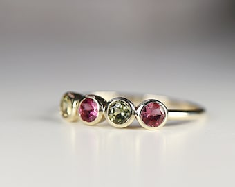 Jewel Tie Solid 14k Two Toned Gold Cubic Zirconia CZ Mothers Red Purple Blue Pink MOM Ring Size 5.5