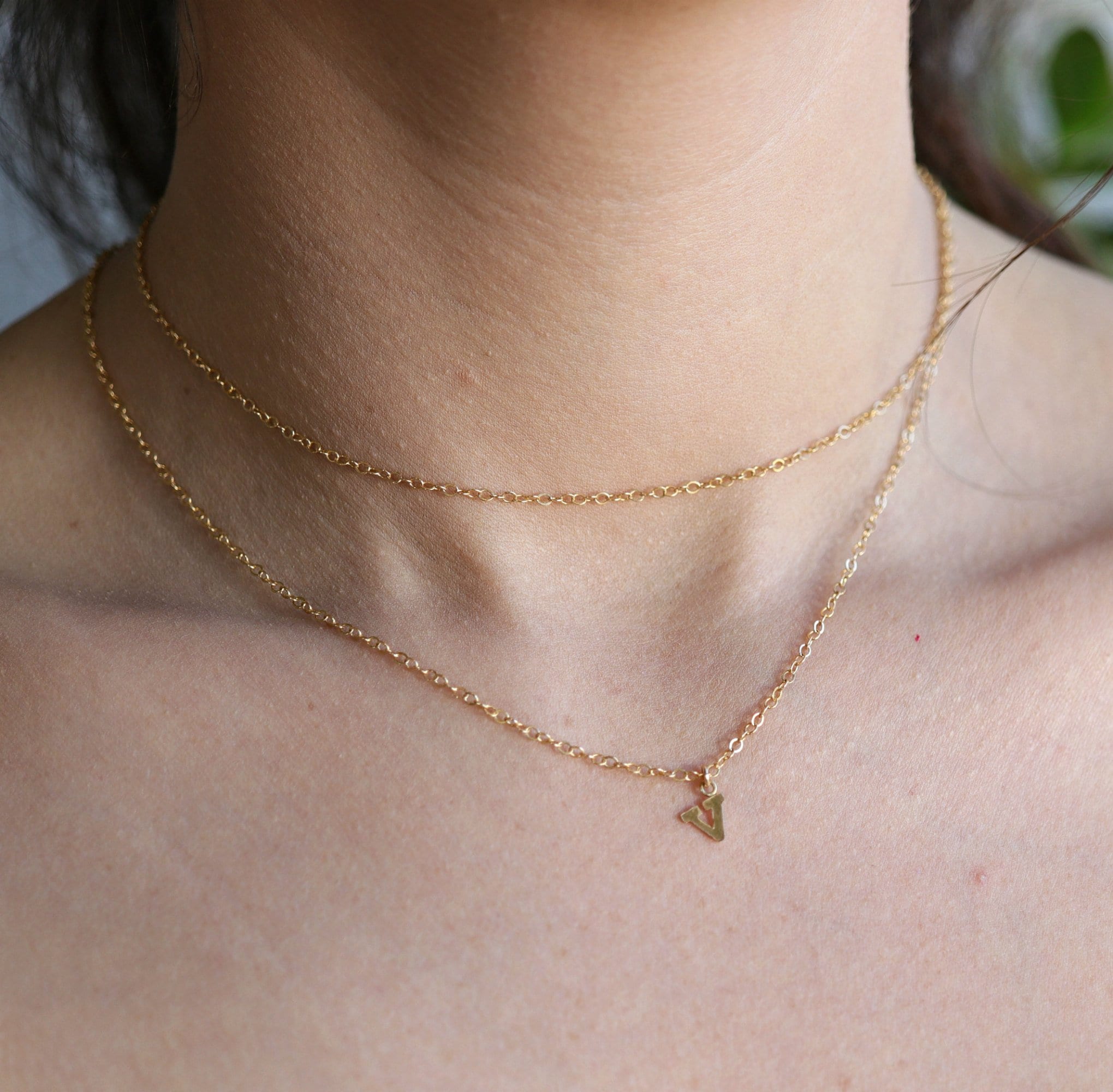 Delicate Gold Initial Necklace, Personalized Gold Necklace, Gold Filled Initial Choker, Layered Gold Necklace, Handmade Jewelry Gift for Her