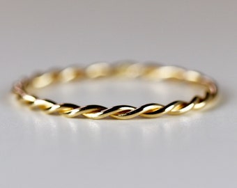 14k Solid Gold Braided Ring, Skinny Twisted Stacking Ring, Gold Rope Ring, 1.6mm Minimalist Gold Stacking Ring