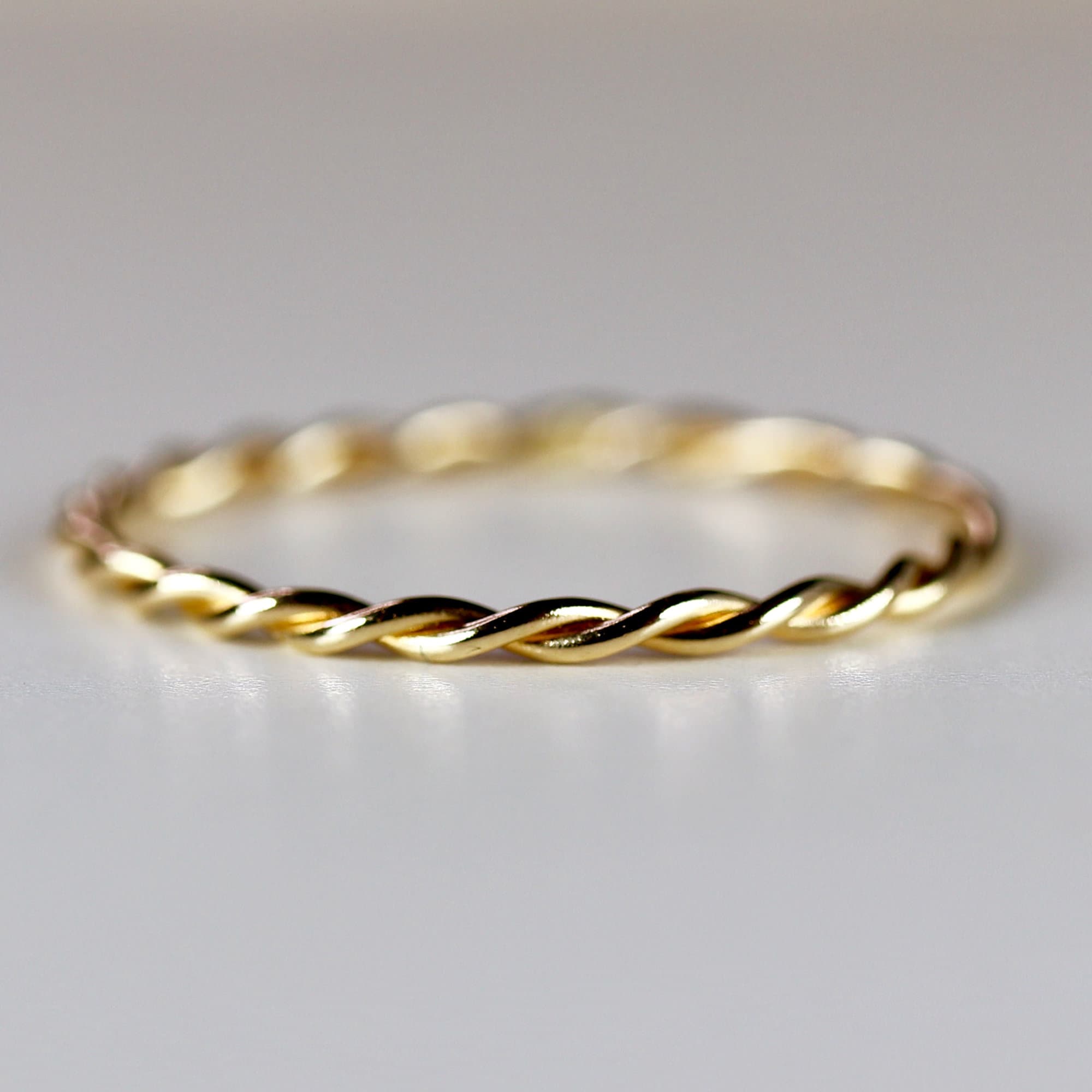 14k Solid Gold Braided Ring, Skinny Twisted Stacking Ring, Gold Rope ...