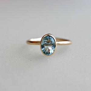 Bezel Aquamarine Ring 14k Solid Gold, March Birthstone Jewelry, Oval Aquamarine Solitaire Ring, Minimalist Handmade Jewelry Gift for Her