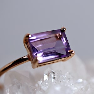 Emerald Cut Amethyst Ring Rose Gold, Amethyst Engagement Ring, February Birthstone, Art Deco Engagement Ring, Gemstone Ring Solid Gold image 3