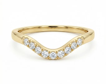 Curved Diamond Wedding Band 14k Gold, Contour Organic Wedding Band, Curved Half Eternity Nesting Band, Stacking Bridal Ring Gift for Her
