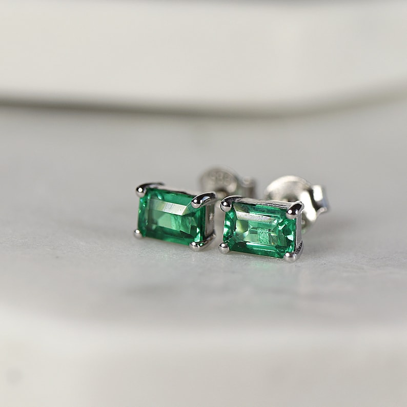 Genuine Emerald Earrings 14k Gold Emerald Cut Emerald Stud Earrings, May Birthstone Earrings, Emerald Studs, 20th Anniversary Gift for her image 8
