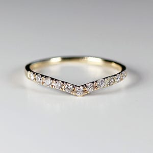 Curved Diamond Wedding Band: 14k Yellow Gold Chevron Ring