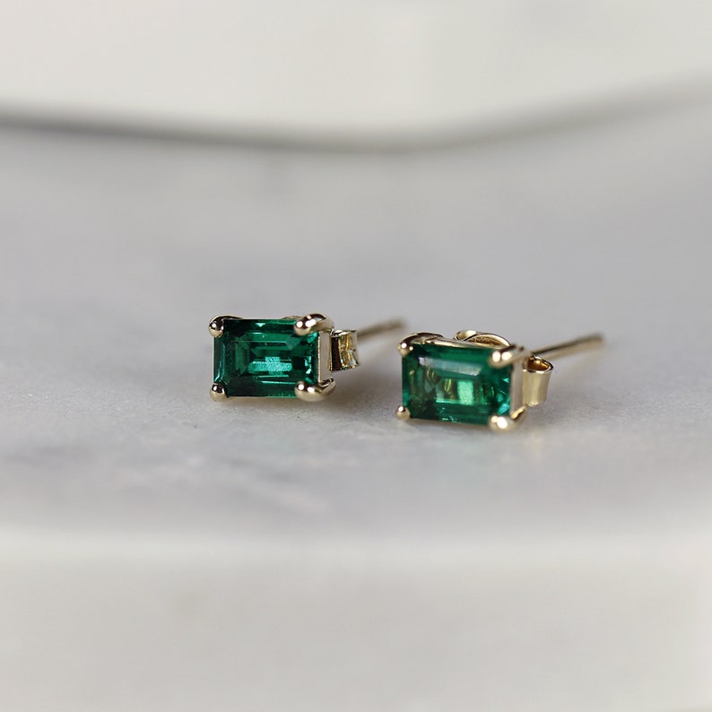 Genuine Emerald Earrings 14k Gold Emerald Cut Emerald Stud Earrings, May Birthstone Earrings, Emerald Studs, 20th Anniversary Gift for her image 9