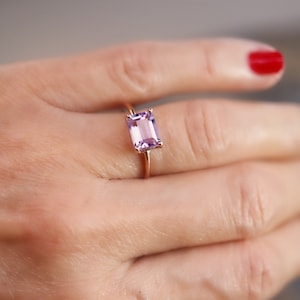 Emerald Cut Amethyst Ring Rose Gold, Amethyst Engagement Ring, February Birthstone, Art Deco Engagement Ring, Gemstone Ring Solid Gold image 6