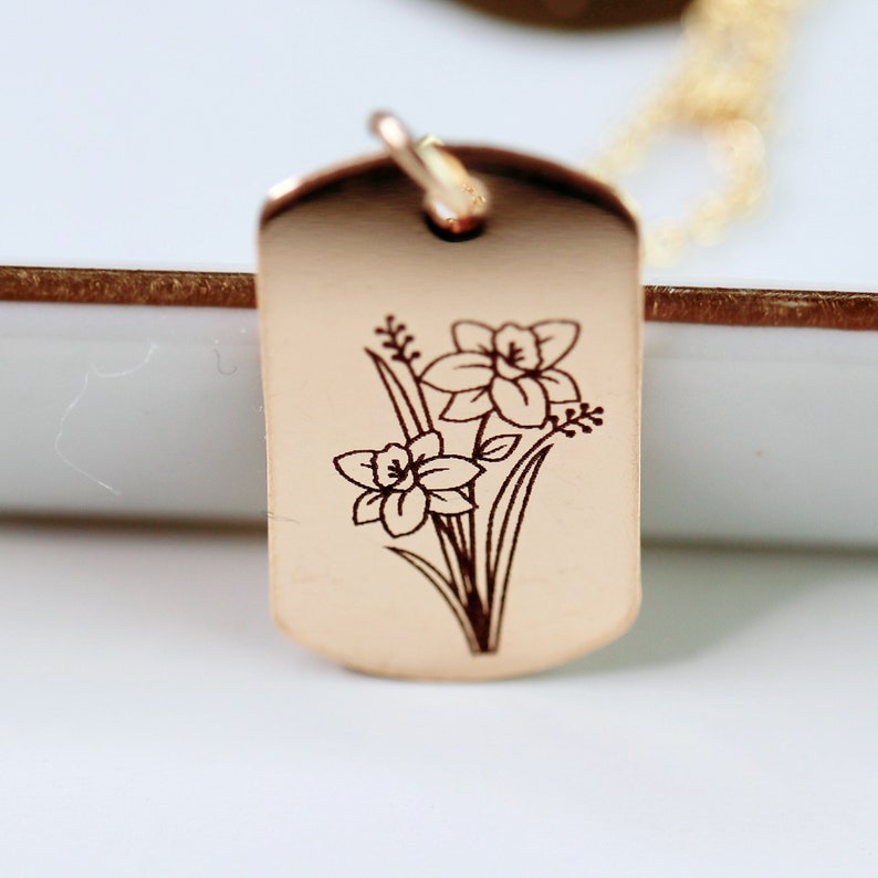 Birth Flower Square Tag Necklace, Mother Necklace, Personalized Dog Tag Necklace, Birthday Gift, Floral Pendant Necklace, Mother's Day Gift image 5