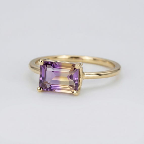 Emerald Cut Ametrine Ring, Purple Engagement Ring, Minimalist Handmade Purple Gemstone Ring, Anniversary Gift for Her