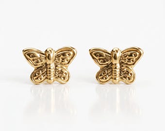 Butterfly Earrings 14k Solid Gold, Minimalist Butterfly Stud Earrings, Nature Lover Butterfly Jewelry Gift for Little Girl, Daughter Gift