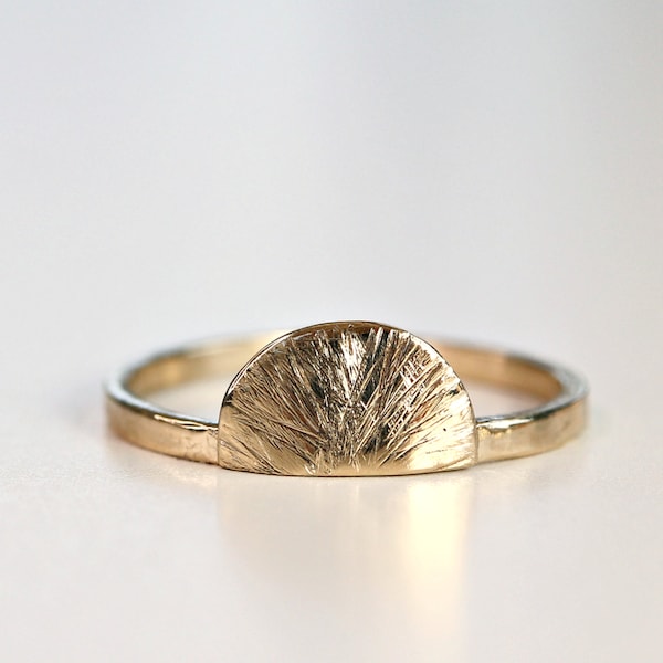 Sun Ring 14k Solid Gold, Handmade You are my sunshine ring, Half Moon Ring, Handmade Gold Statement Ring, Summer Jewelry