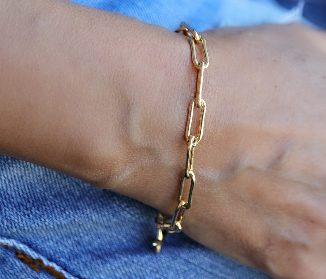 Gold Filled or Silver Paper Clip Chain Bracelet Elongated Etsy