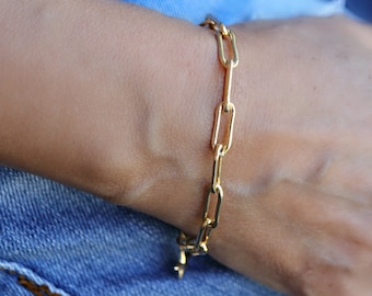 Gold Filled or Silver Paper Clip Chain Bracelet, Elongated Link Chain Bracelet, Chunky Bracelet, Thick Gold Chain Bracelet, Gift For Her