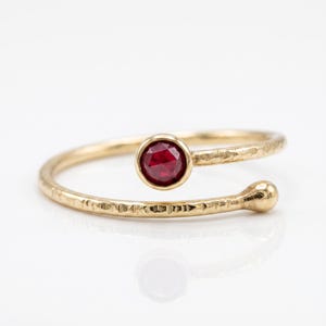 Ruby Ring 14k Solid Gold, July Birthstone Ring, Ruby Open Ring, Gold Textured Band Adjustable Ring, Minimalist Gemstone Ring, Gift for Her
