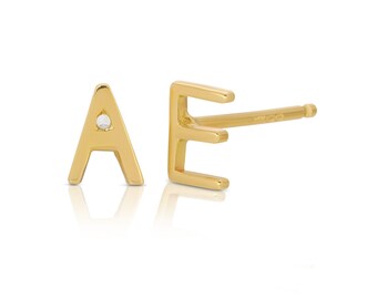 14k Gold Dainty Initial Stud Earrings, Personalized Jewelry Gift for Her, Monogram Earrings, Custom Gold Earrings for Her, Graduation Gift