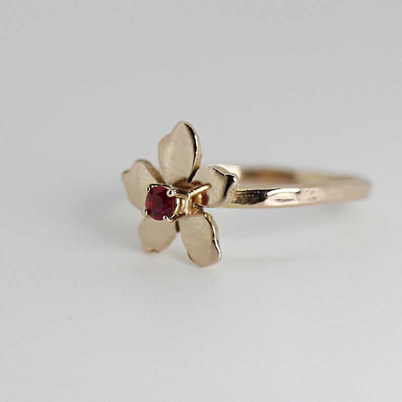 Floral Pearl Ring 14k Solid Gold, Unique Handmade Flower Engagement Ring, Rose Gold Cherry Blossom Promise Ring, June Birthstone Ring image 3