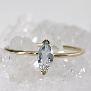 Marquise Aquamarine Ring, 14k Gold, Genuine Aquamarine Engagement Ring, March Birthstone Ring, Handmade Birthstone Jewelry Gift For Her image 1
