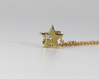 Diamond Star Necklace, Sliding Star Necklace, Diamond Star Pendant, Celestial Jewelry, 14k Gold Star Pendant, Sister Gift