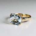 Cushion Aquamarine Ring 14k Gold with Flush Setting Diamond Band, March Birthstone Thick Band Aquamarine Engagement Ring, Anniversary Gift