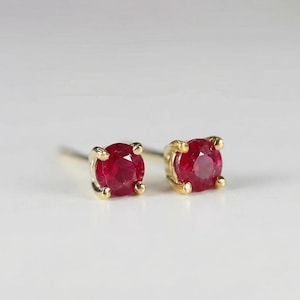Delicate Ruby Stud Earrings 14k Gold, Handmade July Birthstone Jewelry Gift, Natural Red Ruby Earrings Solid Gold, Red Gemstone Earrings