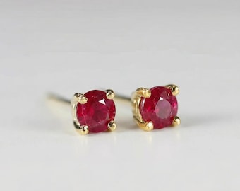 Ruby Stud Earrings 14k Solid Gold Natural Red, July Birthstone Handmade Fine Jewelry, Mother's Day Gift for Wife, Gemstone Earrings Gold