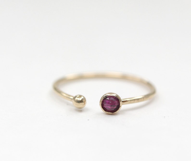 Ruby Ring 14k Gold, Ruby Open Ring, Adjustable Ring, Handmade July Birthstone Ring, Open Cuff Ring, Solid Gold Gemstone Ring Textured Band image 7