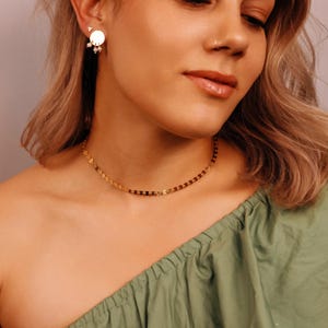 Gold Disc Chain Necklace, Gold Filled Sequin Choker, Dainty Coin Layering Necklace, Gift for Her, Wife, or Best Friend