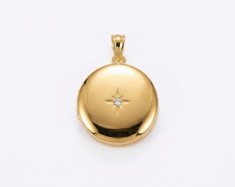 North Star Round Locket Necklace 14k Gold Filled, Photo Locket With Secret Keepsake, Graduation Gift For Grandma, Mom Gift