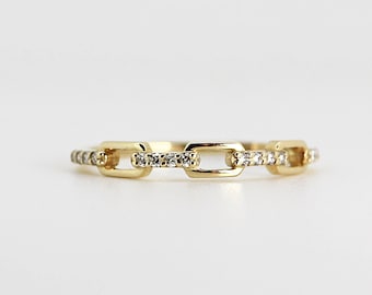 Diamond Chain Ring 14k solid gold, Pave Diamond Chain Ring, Diamond Chain Band, Natural Diamonds Stacking Ring, Modern Art Deco Ring