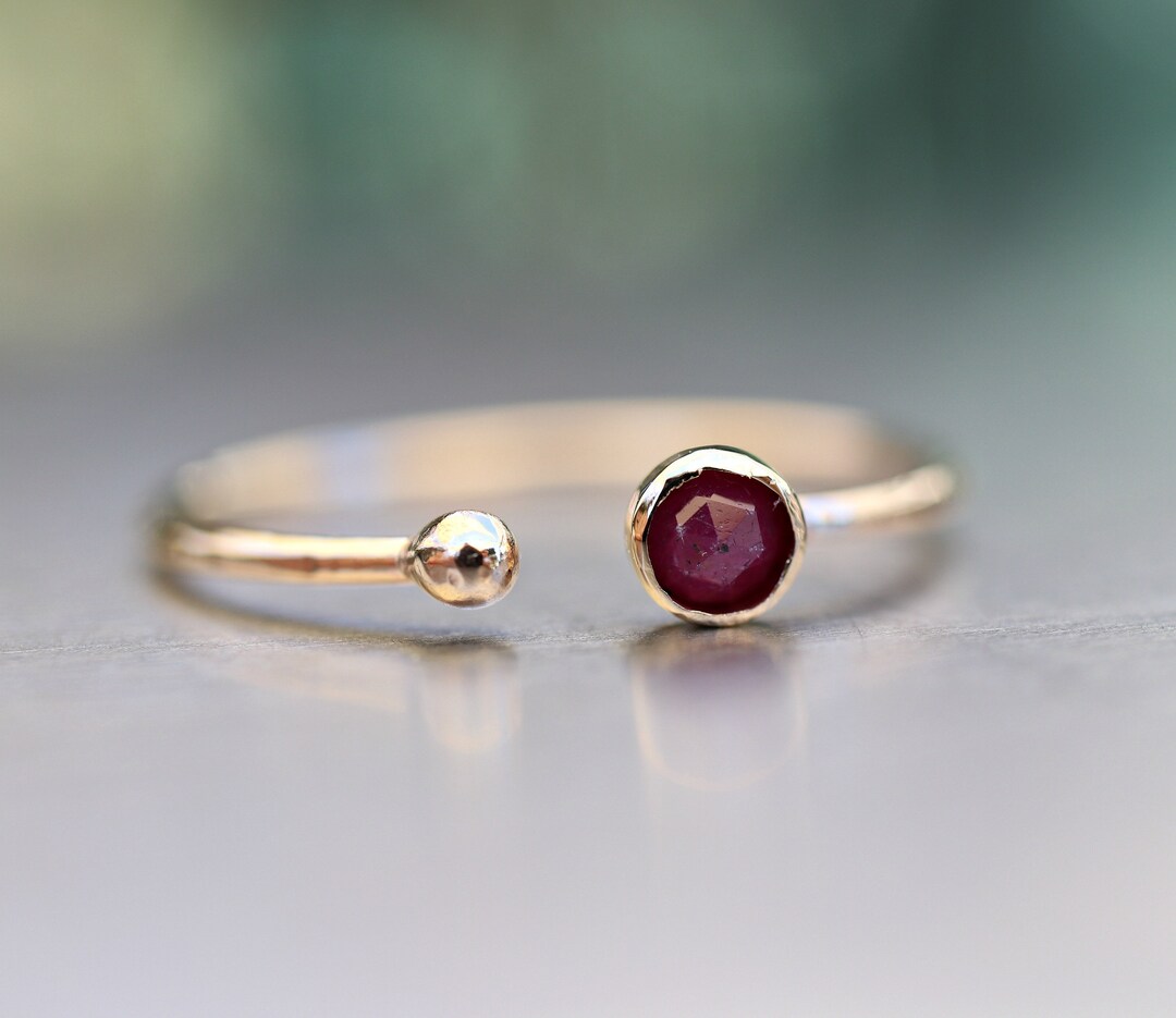 Ruby Ring 14k Gold, Ruby Open Ring, Adjustable Ring, Handmade July ...
