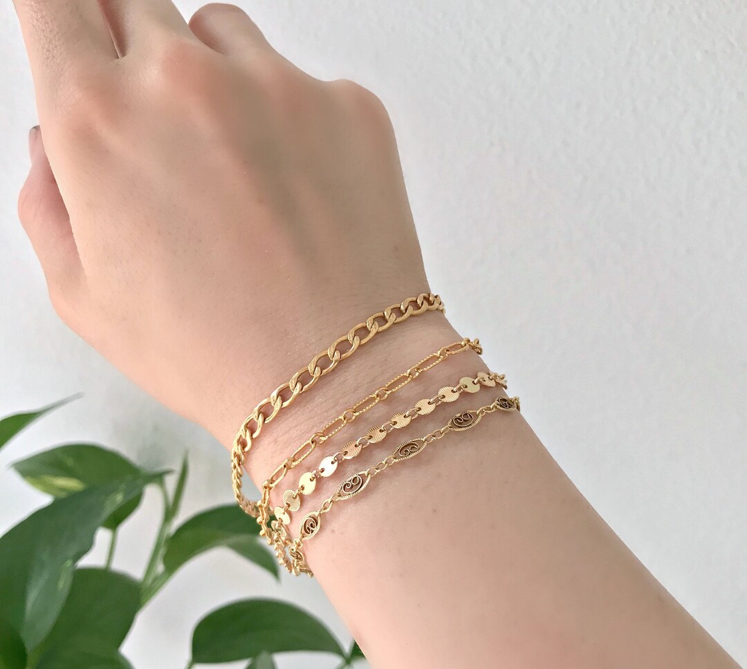 14k Gold Filled Chain Bracelet, Gold Chunky Bracelet, Fancy Chain