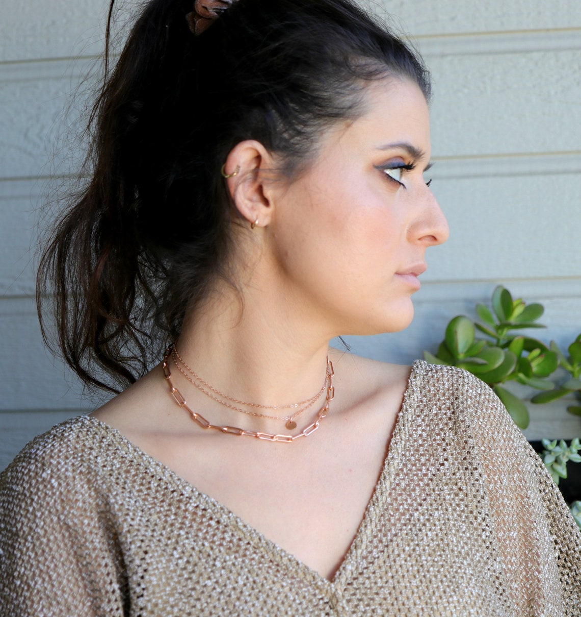 Rose Gold Chain Paperclip Necklace Gold Filled Chunky Etsy