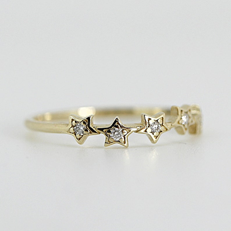 Diamond Star Ring 14k Gold, Star Wedding Band, Diamond Stacking Band, Natural Diamonds Stacking Ring, Diamond Celestial Ring image 6