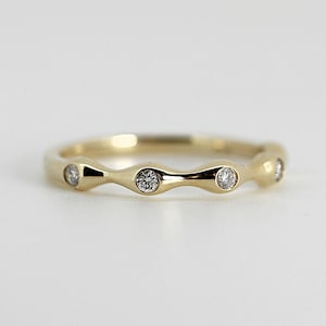 Bubble Diamond Ring 14k Gold, Flush Set 5 Diamond Ring, Gift For Wife, Five Diamond Wedding Ring, Conflict free Diamonds Bubble Ring