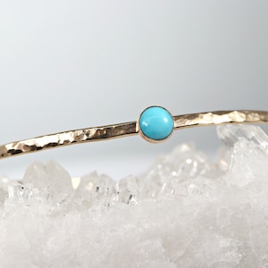 Turquoise Cuff Bracelet, December Birthstone Bracelet, Hammered Gold Filled Cuff Bracelet Gemstone Bangle, Handmade Gemstone Bracelet image 1