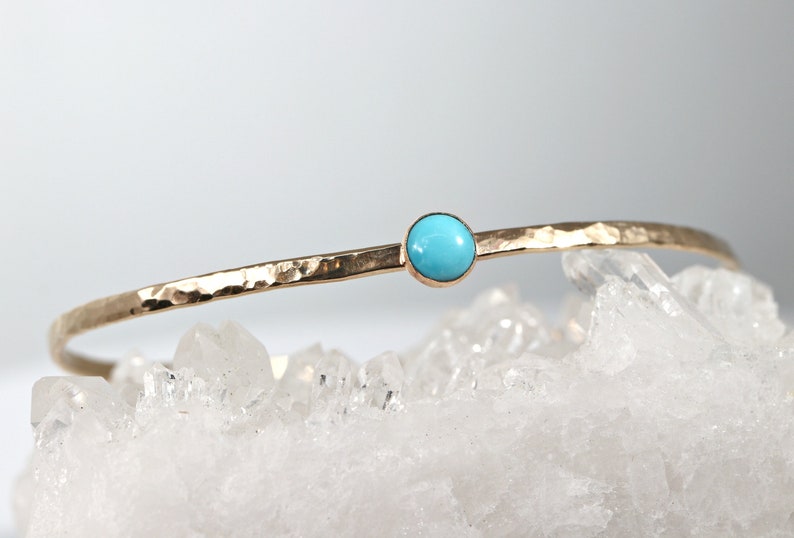 Turquoise Cuff Bracelet, December Birthstone Bracelet, Hammered Gold Filled Cuff Bracelet Gemstone Bangle, Handmade Gemstone Bracelet image 1