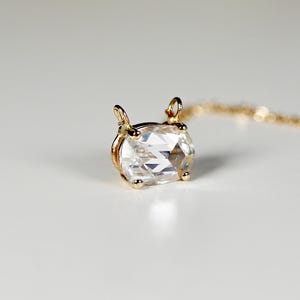 Oval Moissanite Necklace 14k Solid Gold, Minimalist Rose Cut Moissanite Pendant Necklace, Gold Jewelry Gift for Wife, Wedding Jewelry Gift