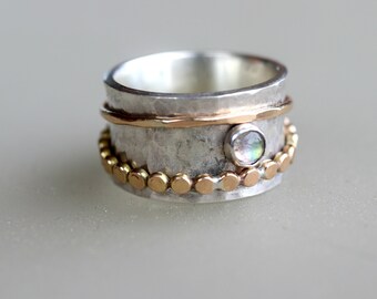 Spinner Ring, Meditation Ring, Mother Gift, Labradorite Fidget Ring, Spinning Ring, Gold Spinner Ring, Fiddle Ring, Boho Ring