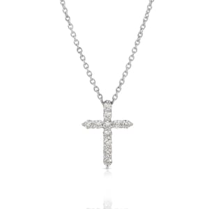 Diamond Cross Necklace 14k White Gold, Natural Diamonds Pave Necklace, Diamond Cross Pendant Necklace, Communion Gift, Jewelry Gift for Mom 14k White Gold
