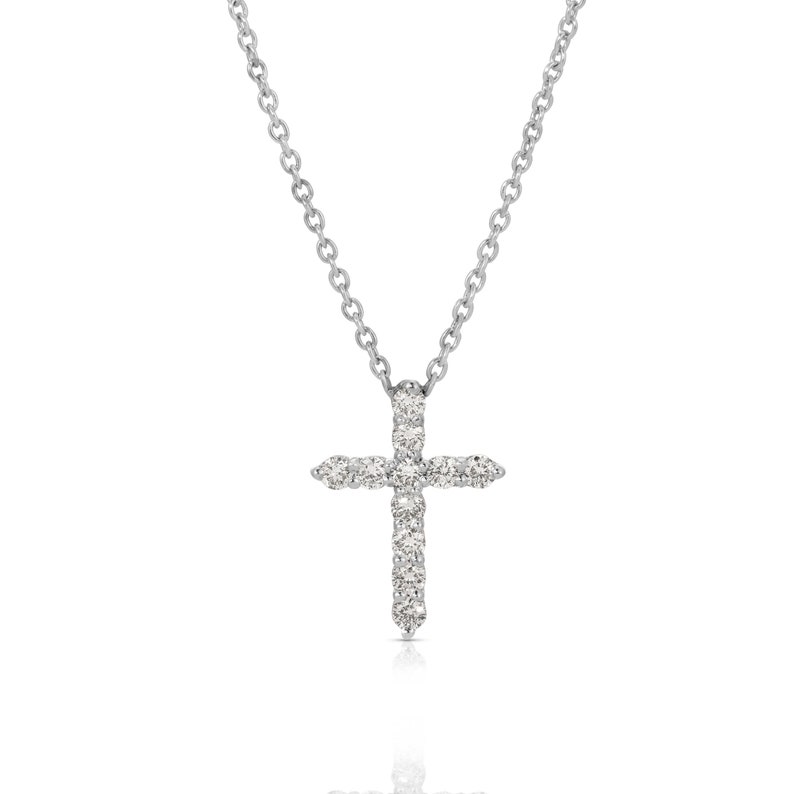 Diamond Cross Necklace 14k White Gold, Natural Diamonds Pave Necklace, Diamond Cross Pendant Necklace, Communion Gift, Jewelry Gift for Mom 14k White Gold