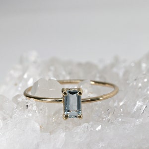 Aquamarine Engagement Ring 14k Solid Gold, Emerald Cut Aquamarine Ring, March Birthstone Jewelry Birthday Gift, Modern Unique Gemstone Ring