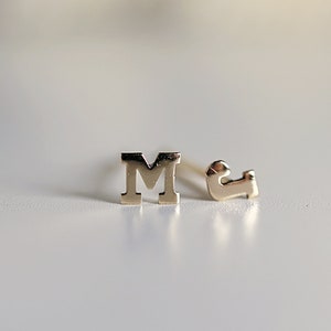 Tiny Initial Earrings 14k Solid Gold, Tiny Block Letter Earrings Studs, Monogram Earrings, Dainty Initial Stud Earrings, Personalized Gift image 2