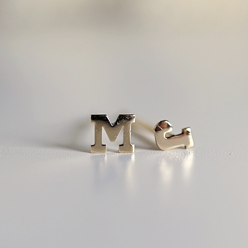 Tiny Initial Earrings 14k Solid Gold, Tiny Block Letter Earrings Studs, Monogram Earrings, Dainty Initial Stud Earrings, Personalized Gift image 2